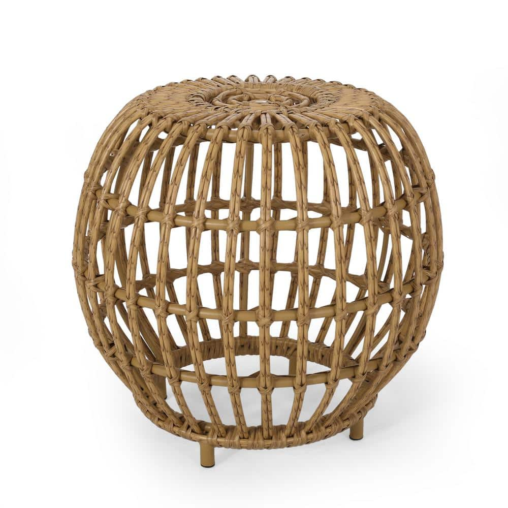 Noble House Ottawa Light Brown Round Faux Rattan Outdoor Patio Side Table 83741 The Home Depot 