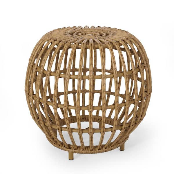 Noble House Ottawa Light Brown Round Faux Rattan Outdoor Side Table