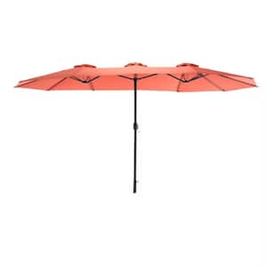 14.8 ft. Steel Rectangular Market Double Sided Patio Umbrella in Orange with Crank