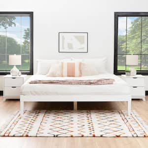 Pheba 3-Piece White Platform Wood Frame King Bed with 2-Drawer Nightstand Bedroom Set (set of 2)