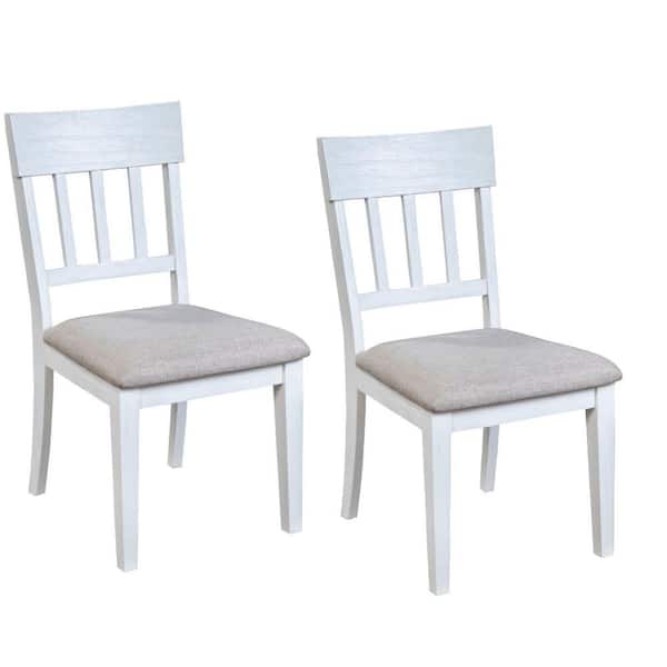 Benjara Gray and White Fabric Slatted Back Dining Side Chair (set of 2)