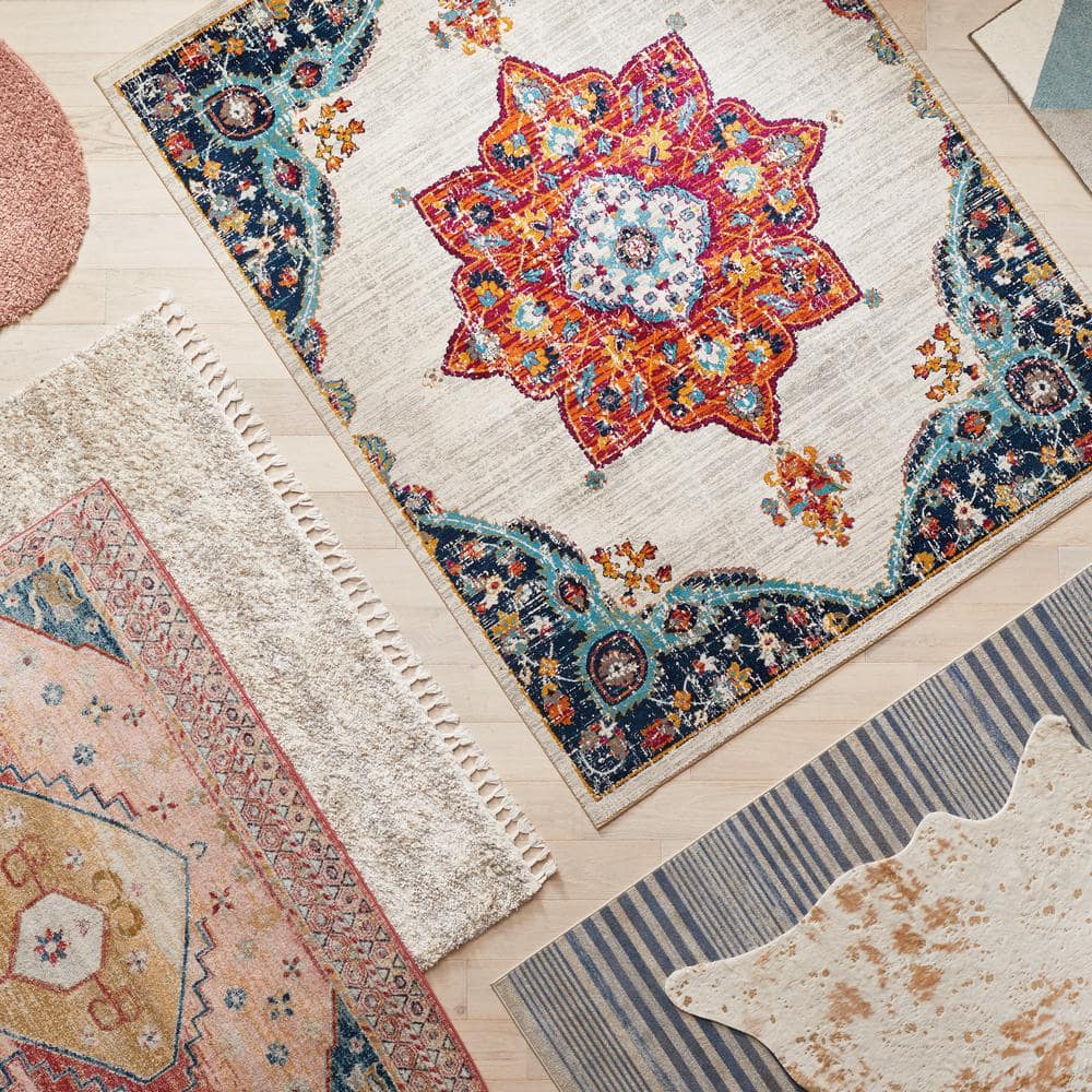 Bright Multicolor Polypropylene Medium Pile Area Rug