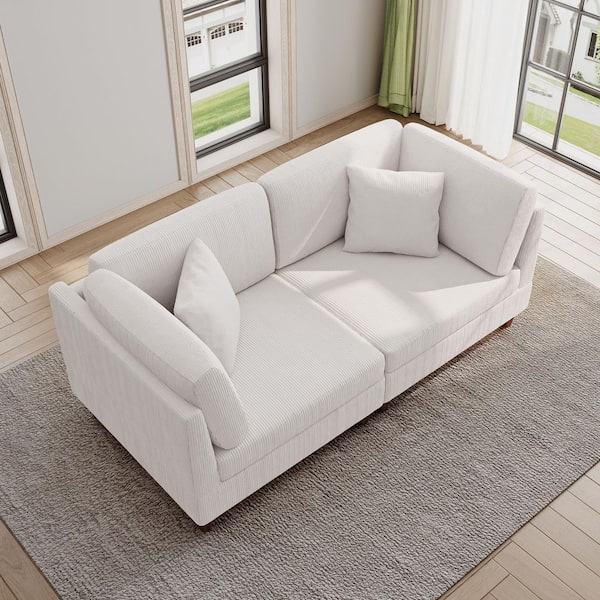 Uixe 74.7 in. Modern Straight Arm Corduroy Upholstered Rectangle 2-Seater Sofa in. Beige
