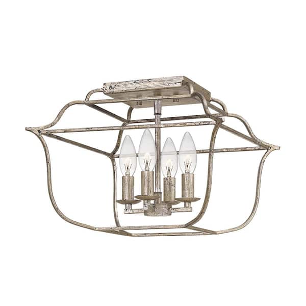 Gallery 14 in. 4-Light Royal Century Silver Leaf Semi-Flush Mount