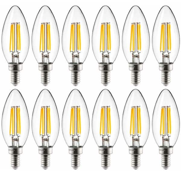 Sunlite 40-Watt Equivalent B11 Dimmable Candle Clear Glass Filament Vintage Edison LED Light Bulb in Warm White (12-Pack)