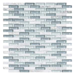 Loic Rectangle 1.63 in. x 10.25 in. Matte Riviera Gray Glass Mosaic Tile Sample