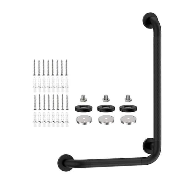 29.1 in. L-Shaped Wall-Mounted Shower Handle Angled Grab Bar with Anti-Slip Grip for or Elderly, Handicap in Matte Black