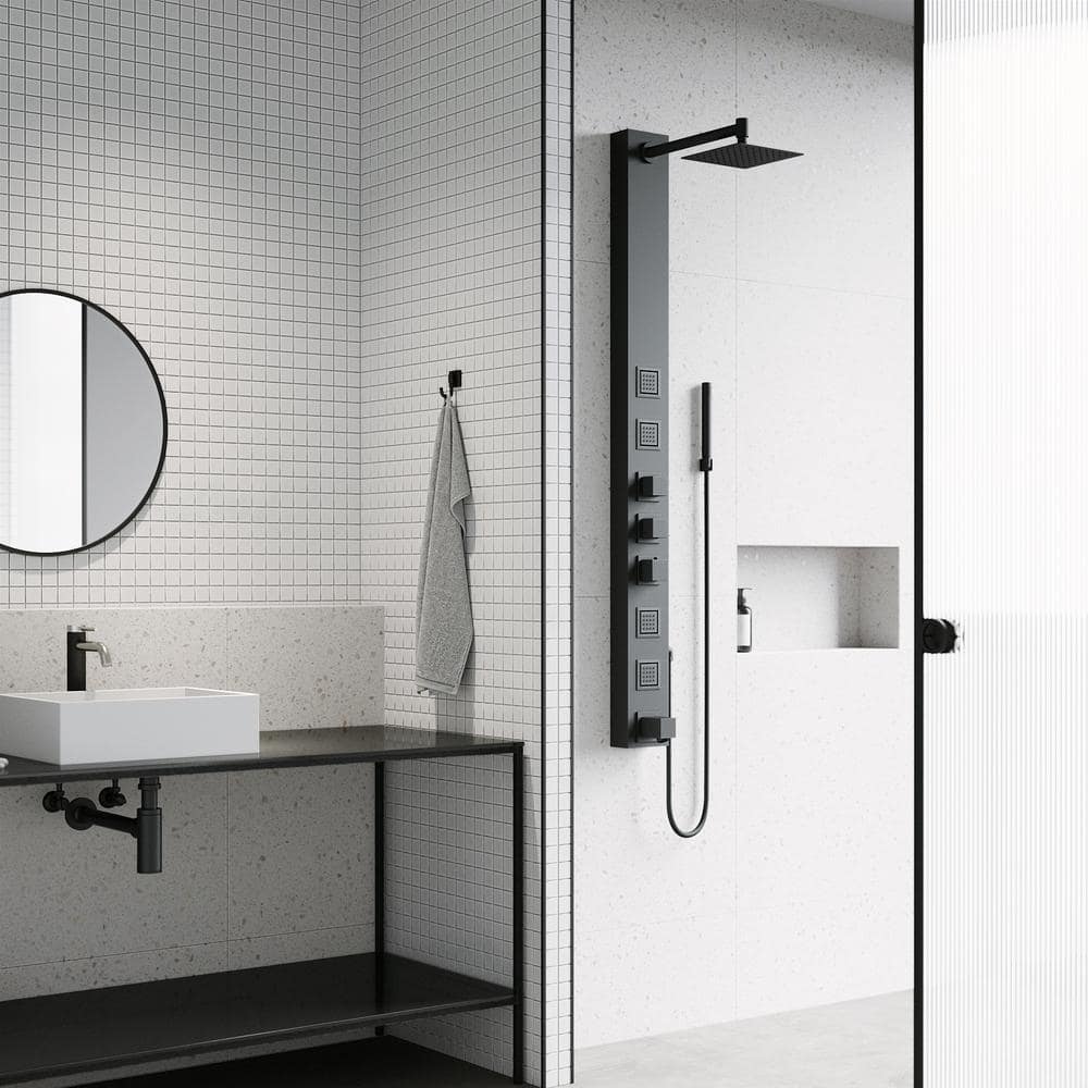 Bowery Matte Black 58" Shower Panel with Hand Shower