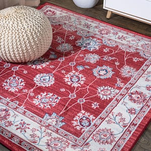 Modern Persian Vintage Moroccan Traditional Red/Ivory 5' Square Area Rug