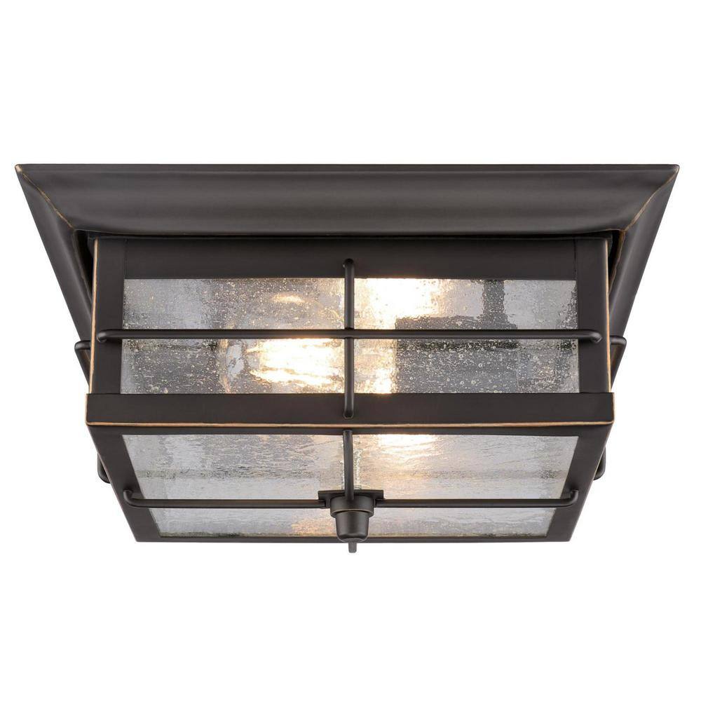 Orwell Matte Black and Bronze 11" Outdoor Flush Mount with Clear Seeded Glass