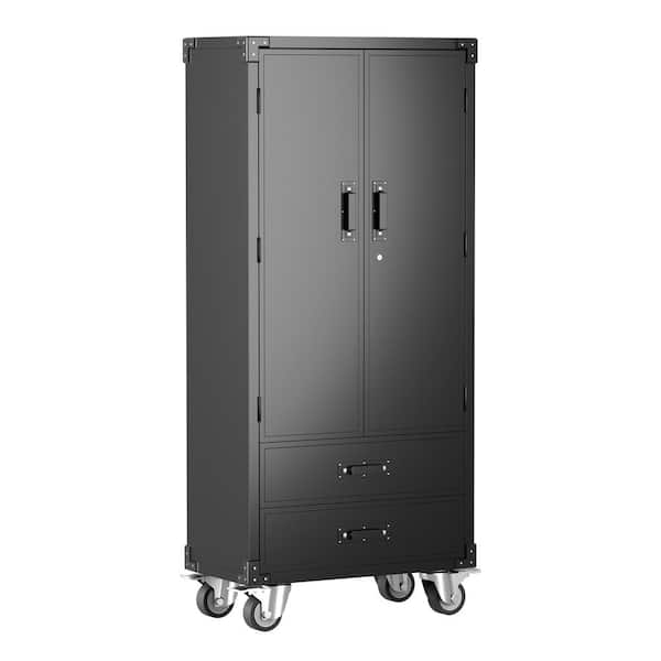 Hephastu 31.5 in. W x 72 in. H x 16.5 in. D Metal Rolling Garage Storage Cabinet with Drawer,Steel Freestanding Cabinet in Black