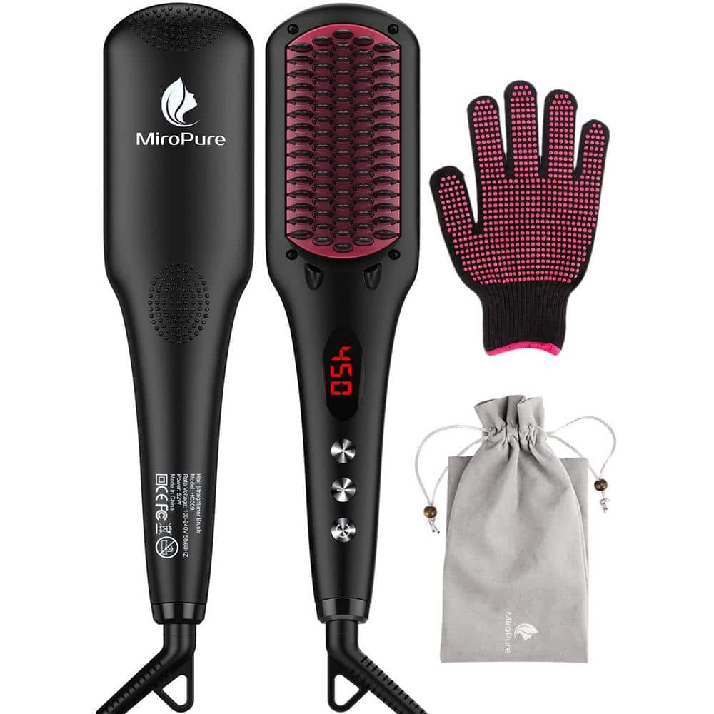 2-in-1 Ionic Hair Straightening Brush with Anti-Scald Feature, Auto Tempera