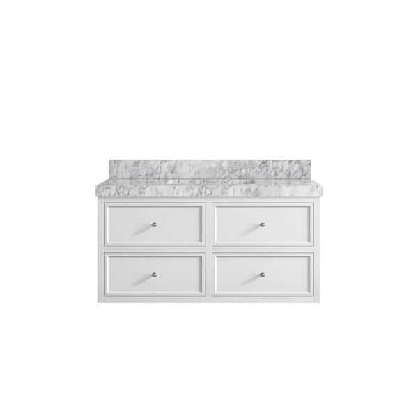 Willow Collections Roswell Floating 42 in. Single Sink Freestanding White Bath Vanity with Carrara Marble Top