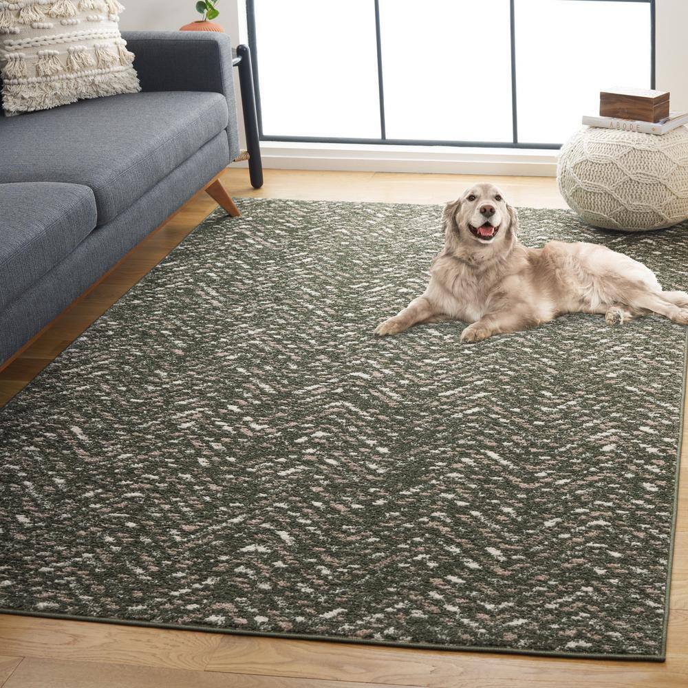 Ivory and Dark Green Rectangular Synthetic Area Rug, 3' x 5'
