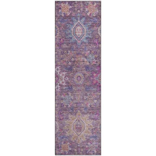 Mayfield Premium Machine Washable Abstract AMF2151 Eggplant 2 ft. x 7 ft. Runner Rug