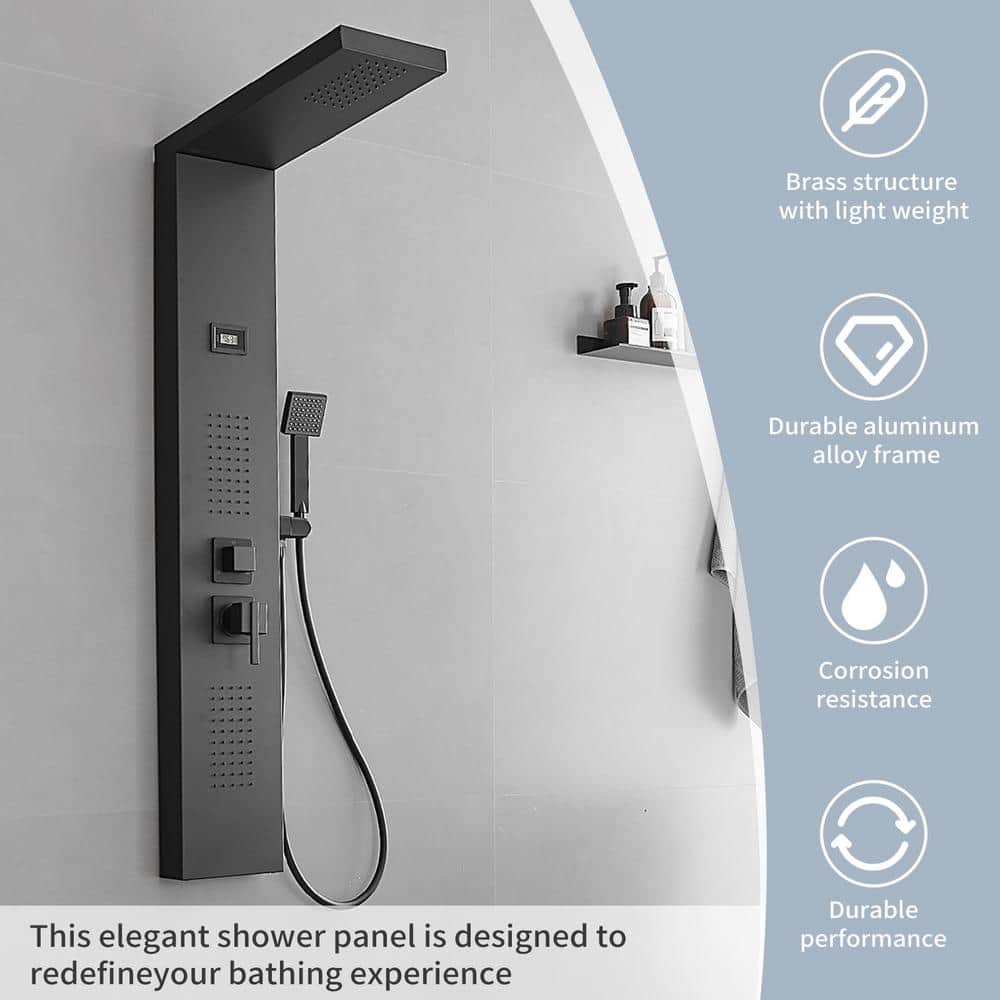 Matte Black 51.57'' Shower Panel with Rainfall Shower Head