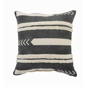 Striped Black / White Geometric Cozy Poly-Fill Tufted 20 in. x 20 in. Indoor Throw Pillow