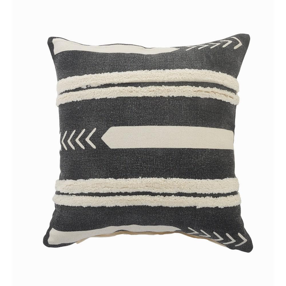 Striped Black / White Geometric Cozy Poly-Fill Tufted 20 in. x 20 in. Indoo