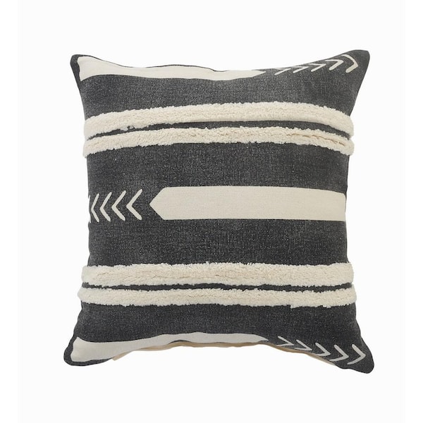 Unbranded Striped Black / White Geometric Cozy Poly-Fill Tufted 20 in. x 20 in. Indoor Throw Pillow