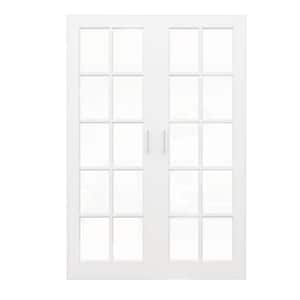 60 in. x 80 in. 10 Lite Decor Clear Glass Solid Core French Doors Without Jamb Double Interior Door Slab with Ball Catch