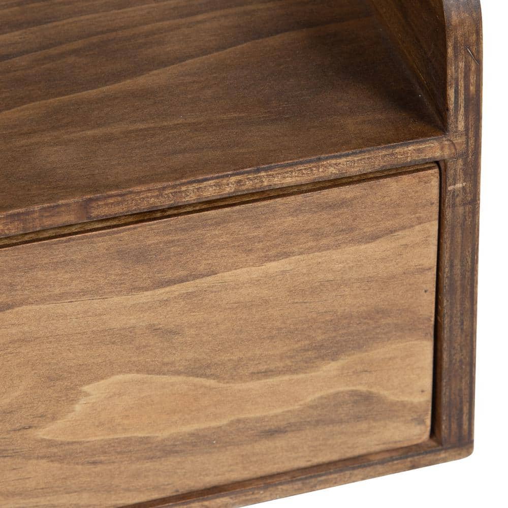 Rustic Brown Wood Floating Shelf with Drawer, 21"