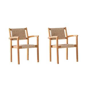 Brown Wood Outdoor Dining Lounge Chair (Set of 2)