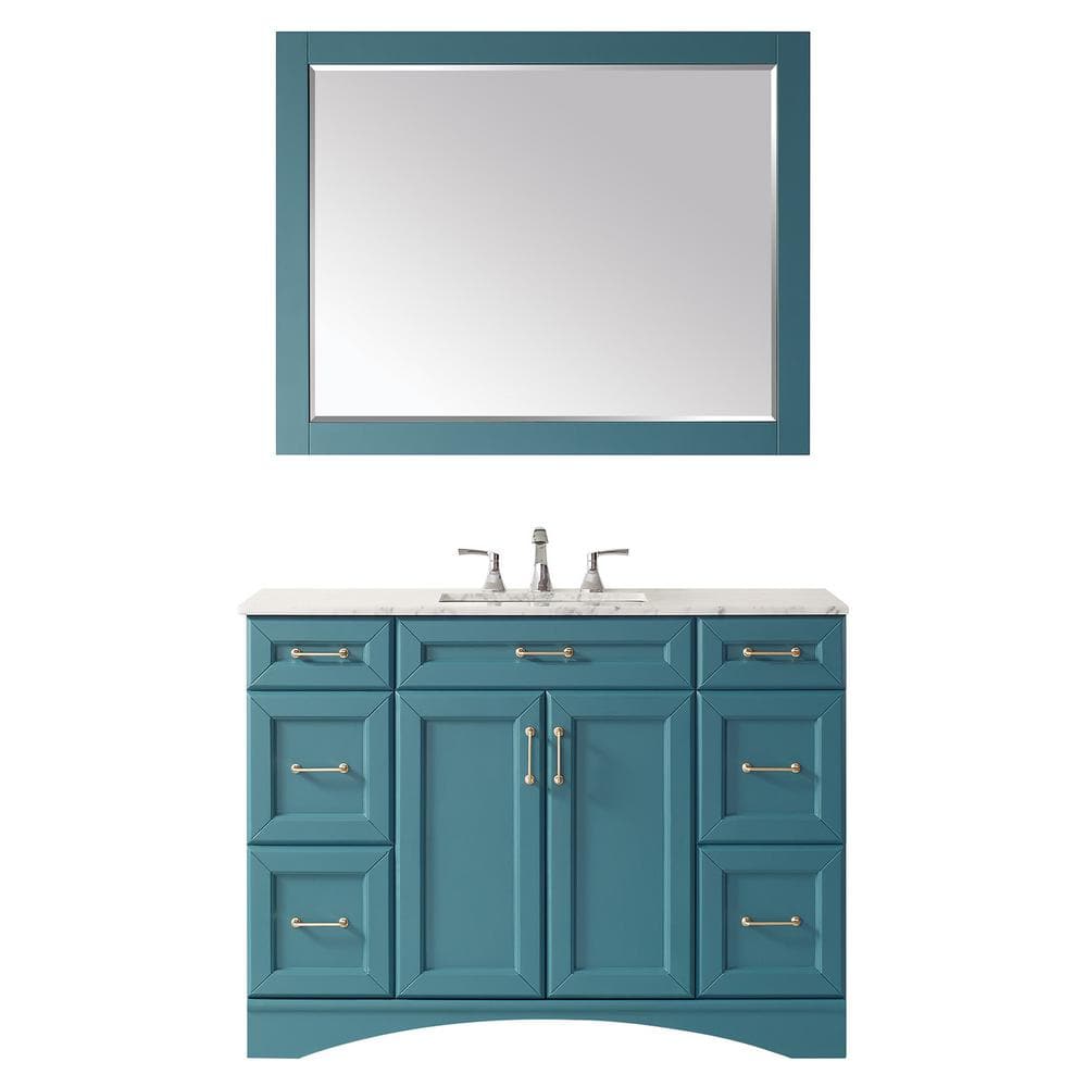 Roswell Naples 48 In Bath Vanity In Green With Carrara Marble Vanity Top In White With White Basin And Mirror 810048 Rg Ca The Home Depot