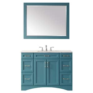 Naples 48 in. Bath Vanity in Green with Carrara Marble Vanity Top in White with White Basin and Mirror