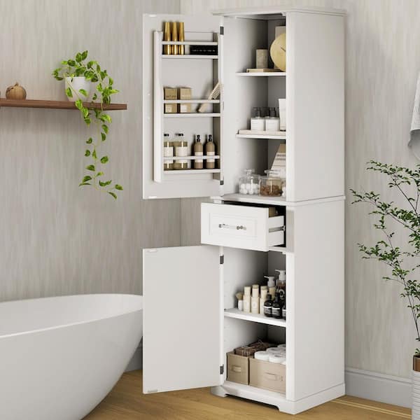 20.00 in. W x 15.80 in. D x 72.10 in. H White Bathroom Linen Cabinet Storage Cabine with Adjustable Shelf