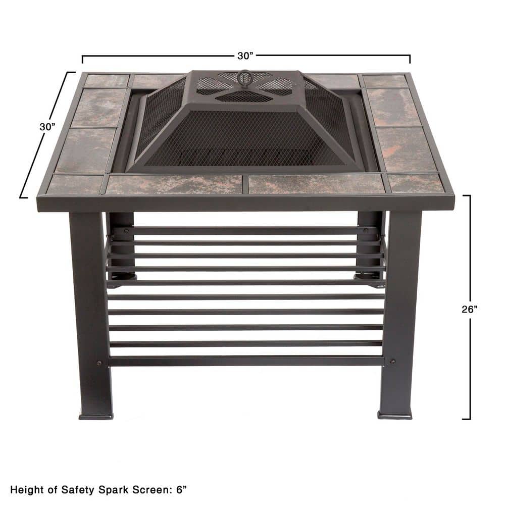 32-Inch Black and Orange Wood Fire Pit Table