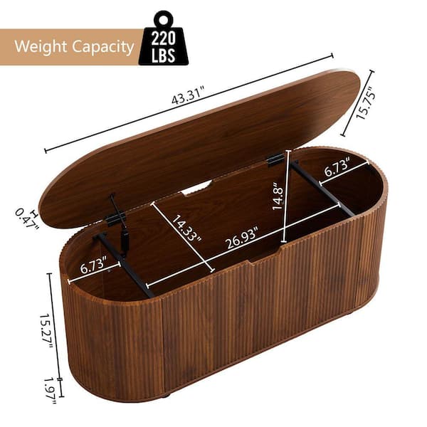 ATHMILE Oval Walnut Trunk Bench with Pulleys 43.31 in. DWL