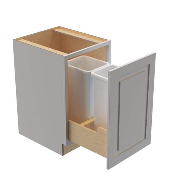 Home Decorators Collection Grayson 18 in. W x 24 in. D x 34.5 in. H Assembled Plywood Trash Can Kitchen Cabinet in Pearl Gray with Soft Close