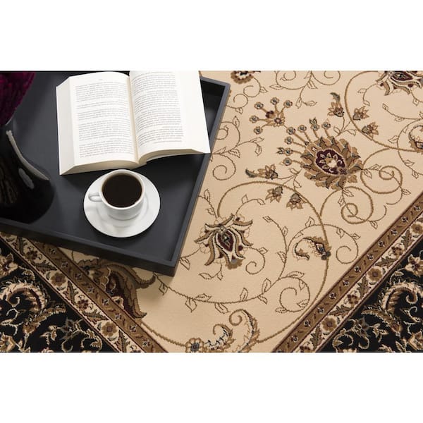 2 ft. x 18 ft. Beige, Black, Blue Oriental Washable Area Rug