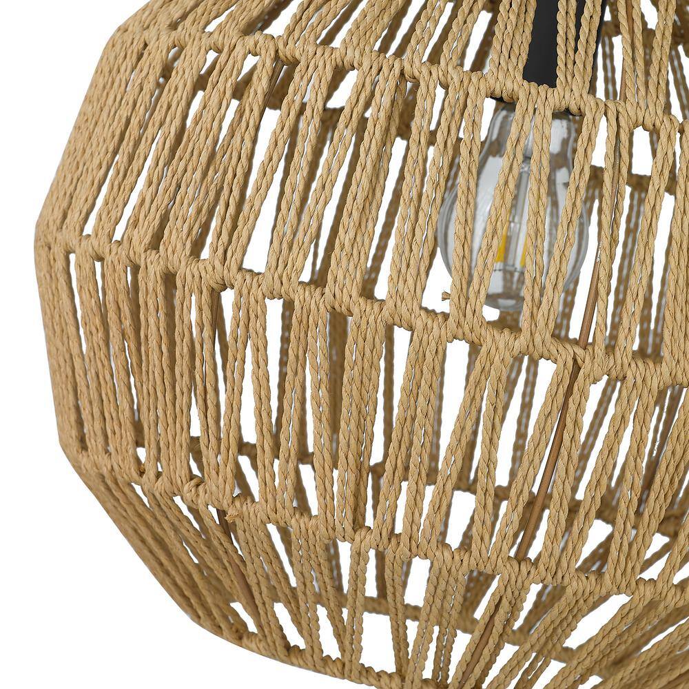 Florence Matte Black and Raphia Rope Globe Pendant Light