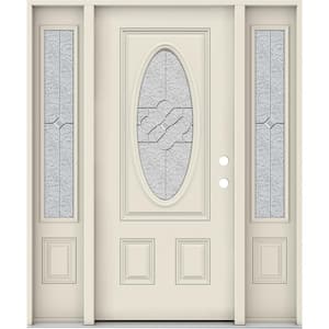 60 in. x 80 in. Left-Hand 3/4 Oval Brevard Decorative Glass Primed Fiberglass Prehung Front Door w/Sidelites
