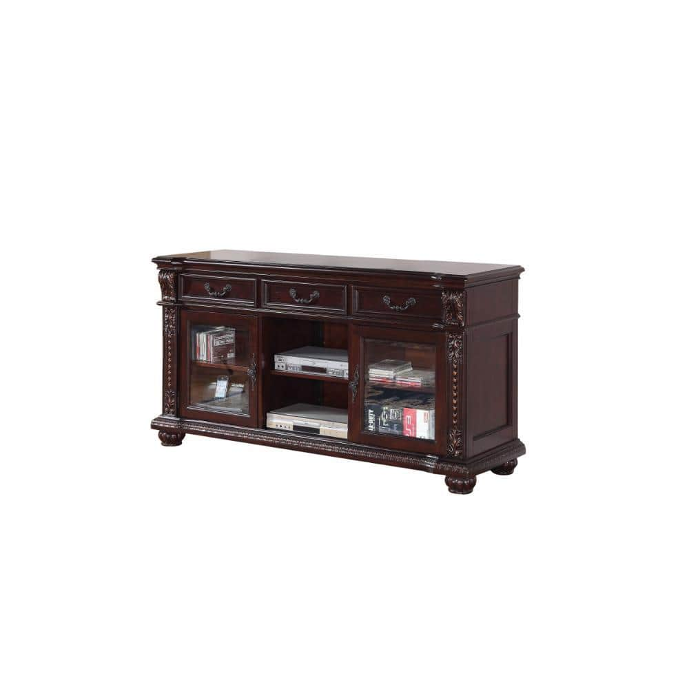 Benjara 66 In. Cherry Wood TV Stand Fits TVs Up To 60 In. With 3 ...