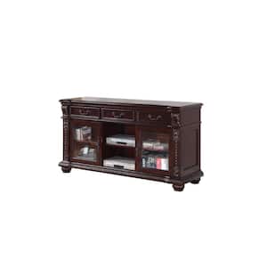 66 in. Cherry Wood TV Stand Fits TVs up to 60 in. with 3 Drawers and 2 Doors Cabinet