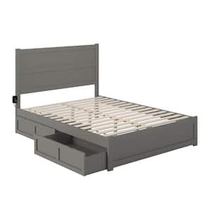 NoHo Grey Queen Solid Wood Storage Platform Bed with Footboard and 2 Drawers