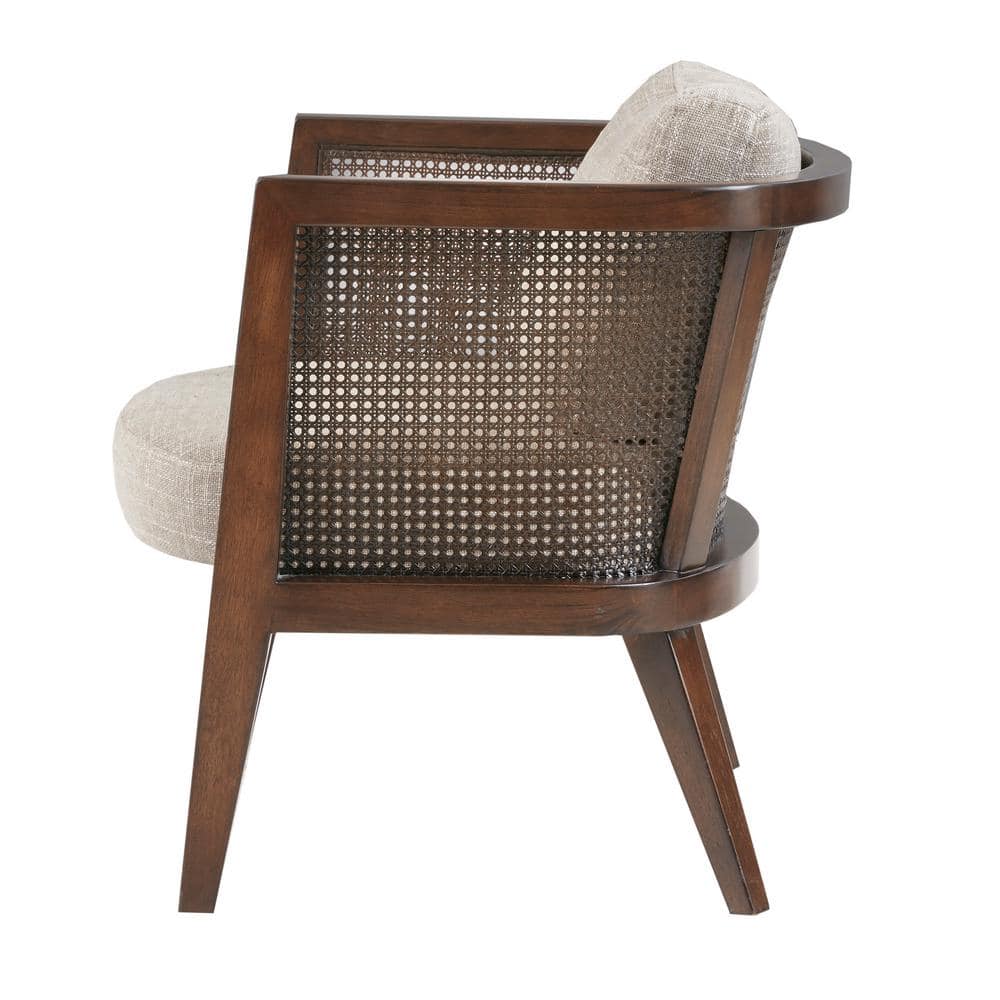 Sonia Mid-Century Walnut Wood Accent Chair with Camel Cushions