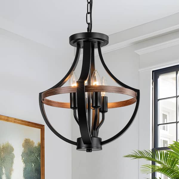 GoYeel 4-Light Rustic Matte Black and Brown Geometric Hanging Pendant Light Black and Brown 13 in. Ceiling Light