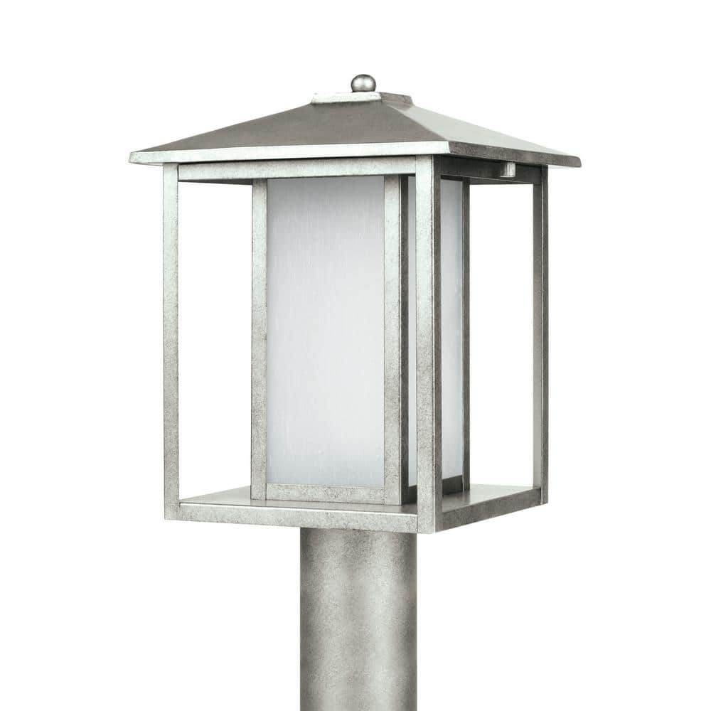 Weathered Pewter Outdoor Post Lantern with Etched Seeded Glass