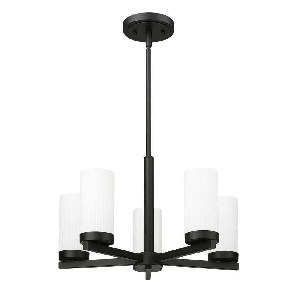 Matte Black Mini Chandelier with White Glass Shades