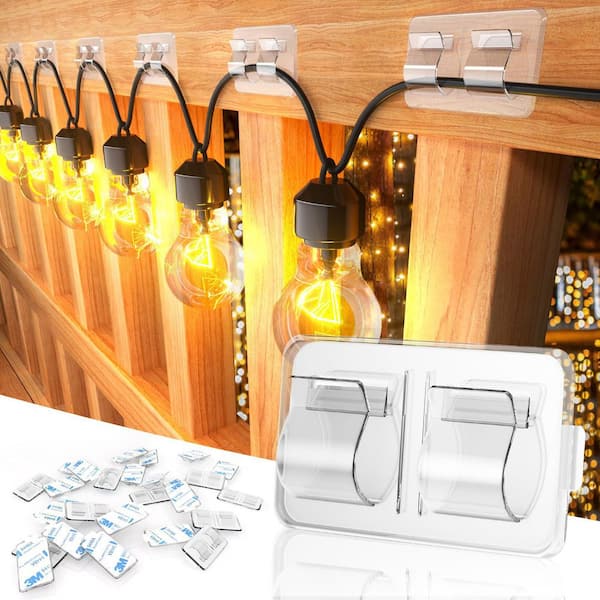 Cable Clips with Waterproof Adhesive Strips for Hanging Outdoor Finial String Lights and Christmas Light (25-Pack)
