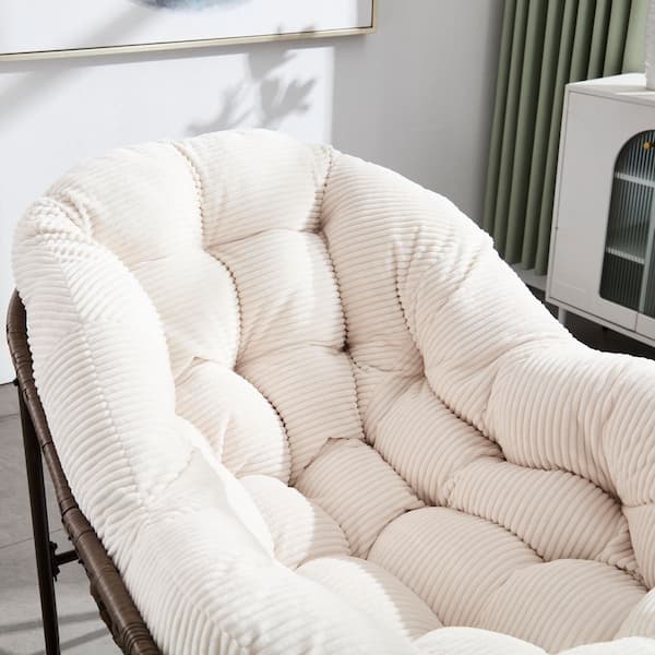 Wicker Outdoor Rocking Chair with White Cushion, Rattan Papasan