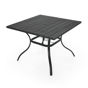 37" Square Metal Outdoor Dining Table with Plastic Top-Black