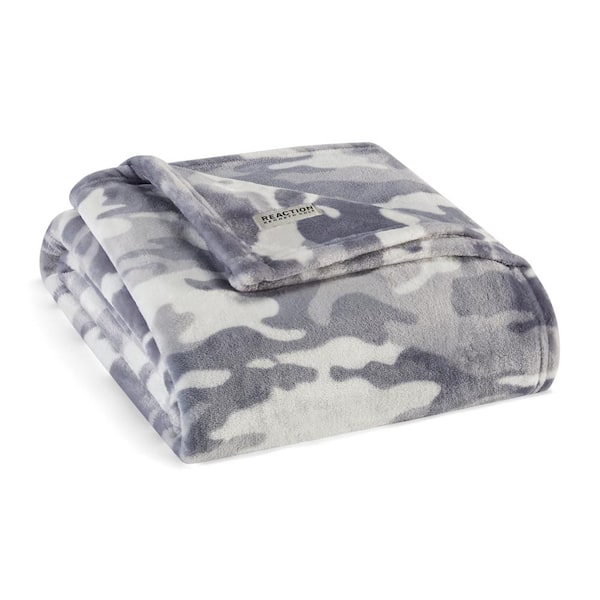 KENNETH COLE REACTION Blend Out 1-Piece Gray Ultra Soft Plush Microfiber Throw Blanket
