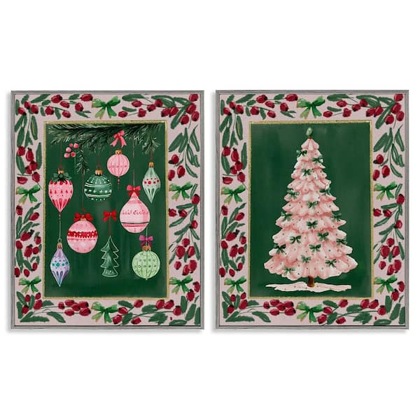 Vintage Ornaments and Tree Border by Yen 2-Piece Gray Framed Giclee Religious Art Print 30 in. x 24 in.