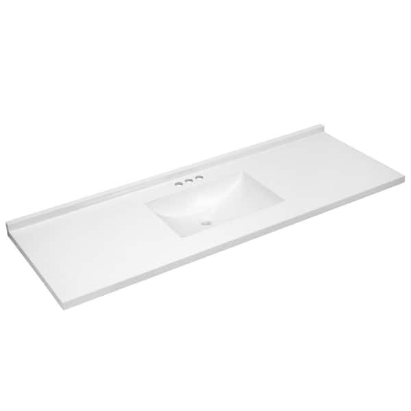 Camilla II 61 in. W x 22 in. D Cultured Marble White Round Single Sink Vanity Top in White