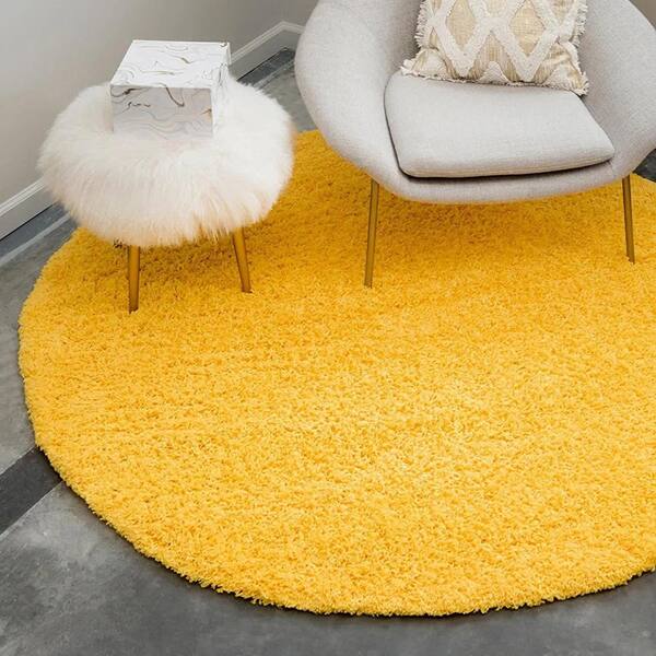 Yellow Polypropylene 6 ft. x 6 ft. Solid Color Indoor Round Area