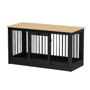 Wooden Large Dog Crate, Heavy Duty Dog Kennel with Sliding Door for Large Medium Small Dog, Black